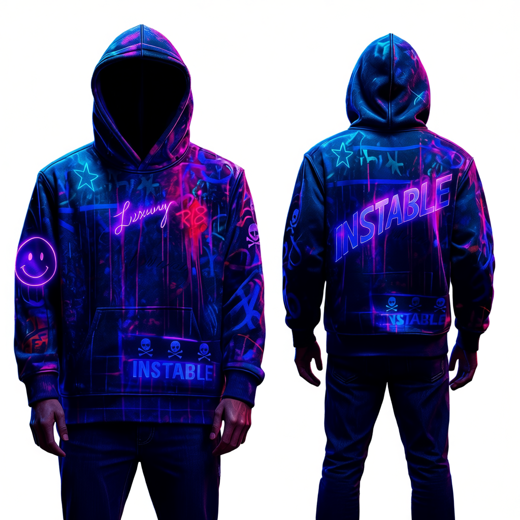 Cyberpunk Graffiti Hoodie for Men and Women – Neon Streetwear Instable Design - Image 2