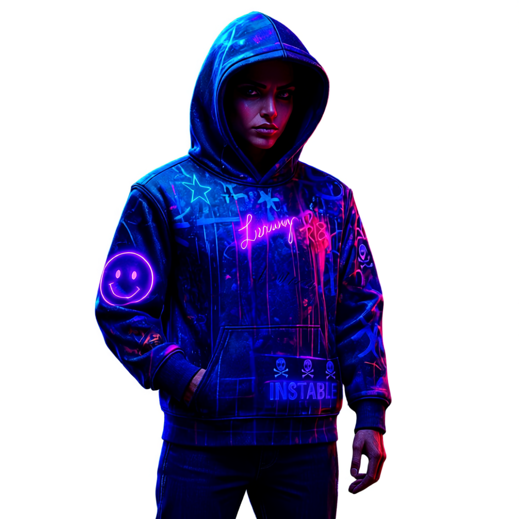 Cyberpunk Graffiti Hoodie for Men and Women – Neon Streetwear Instable Design - Image 4